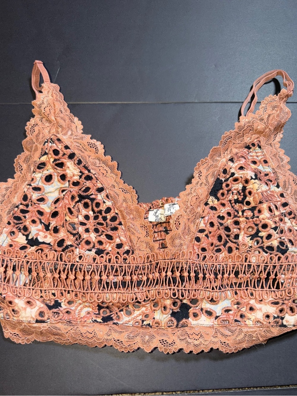 Free People Peach Floral Lace Bralette